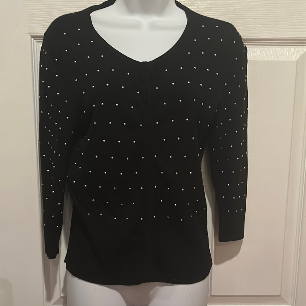 WHBM Black Fitted Embellished Sweater